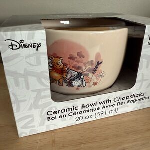 Disney Ceramic Winnie the Pooh Chopsticks - Cream and Pink Design Noodle Bowl